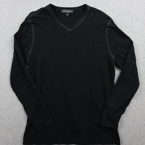 Robert Barakett T-Shirt Mens Large V-Neck Tee Casual Cotton Black Long Sleeve